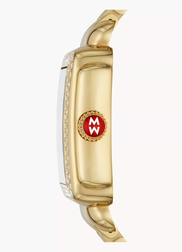 Michele Deco Madison 18K Gold Diamond Swiss Three Hand Date Quartz White Silver Dial Stainless Steel Watch MWW06T000161