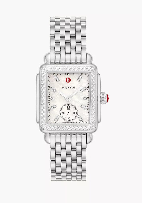 Michele Deco Mid Diamond Stainless Steel Swiss Three Hand White Dial Watch MWW06V000122