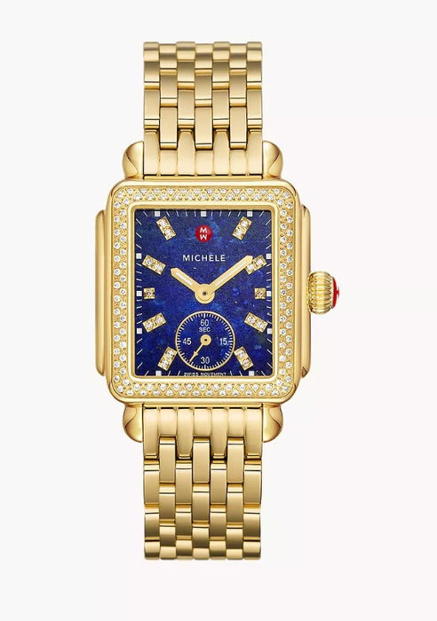 Michele Deco Mid Gold Diamond Swiss Three Hand Blue Dial Stainless Steel Watch MWW06V000126