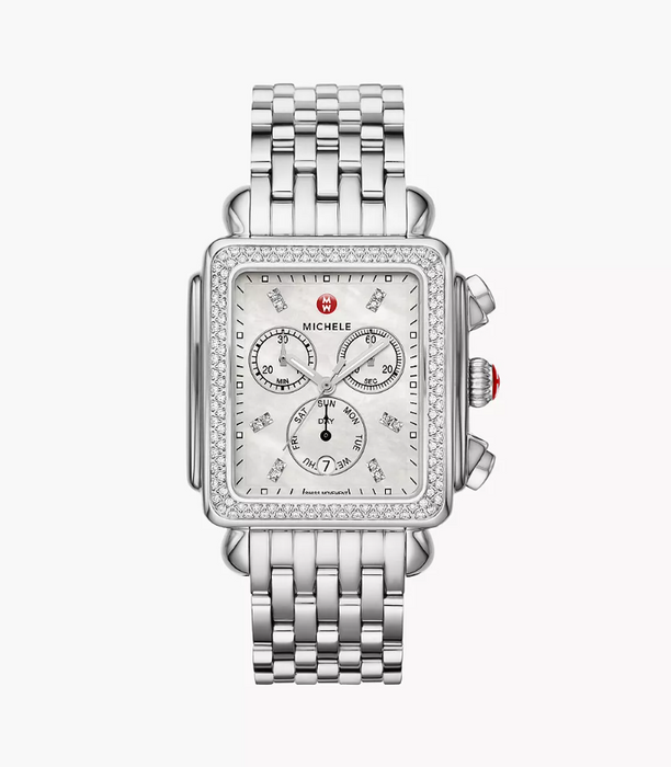 Michele Deco XL Special Edition Stainless-Steel Diamond White Dial Silver Strap Women's Watch MWW06Z000035