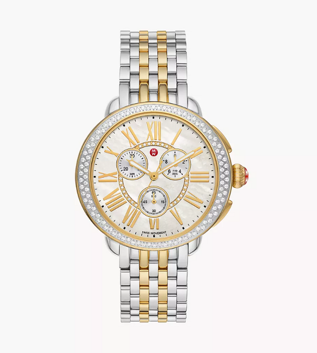 Michele Serein Two-Tone 18K Gold-Plated Diamond White Dial Women's Watch MWW21A000069