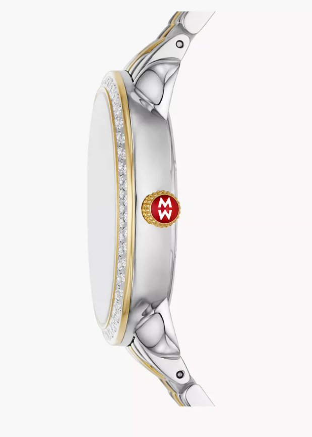 Michele Serein Mid Two-Tone 18K Gold Diamond White Silver Dial 2T Silver/Gold Strap Women's Watch MWW21B000138