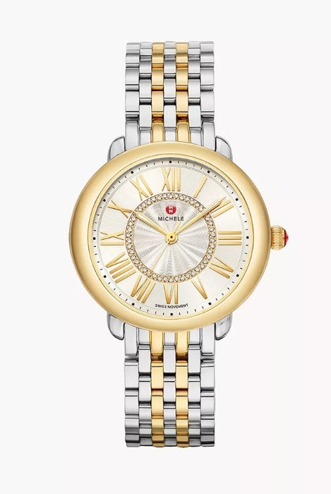 Michele Serein Mid Two-Tone 18K Gold Diamond Silver Dial Stainless Steel Watch MWW21B000148