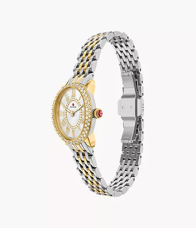 Michele Serein Oval Diamond Two-Tone 18K Gold-Plated Watch MWW21H000002