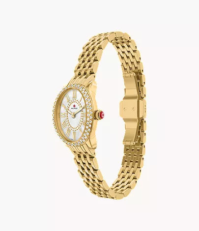 Michele Serein Oval Diamond 18K Gold-Plated Watch MWW21H000003