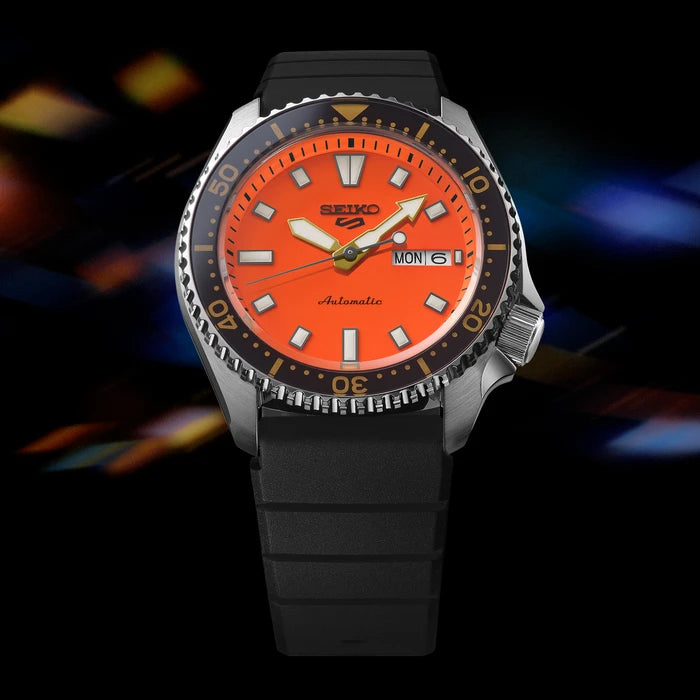 Seiko 5 Sports Orange Silicone Strap Men's Watch Srpl89_5