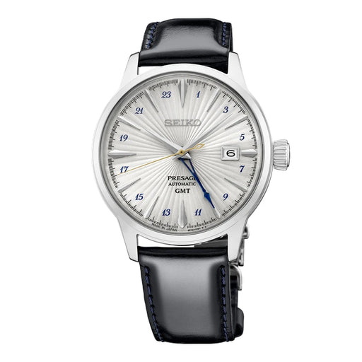 Seiko Presage Silver Dark Blue Leather Strap Men's Watch Ssk049_1