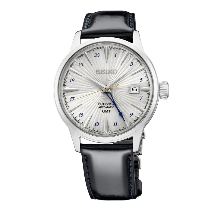 Seiko Presage Silver Dark Blue Leather Strap Men's Watch Ssk049_1