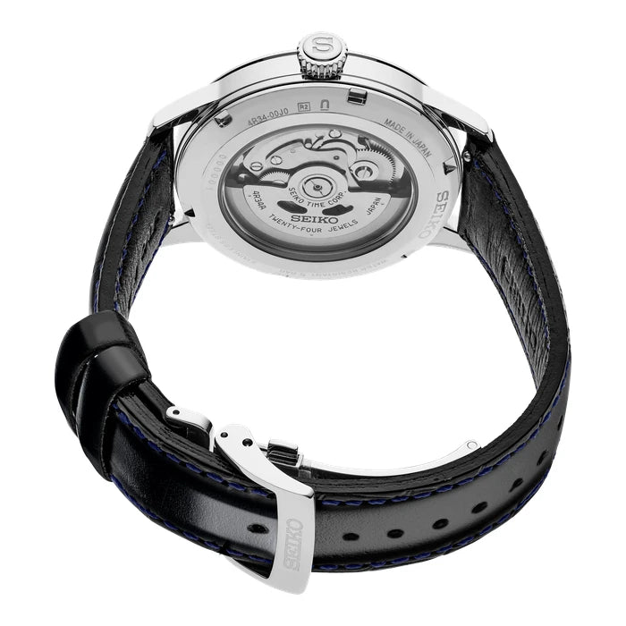 Seiko Presage Silver Dark Blue Leather Strap Men's Watch Ssk049_3