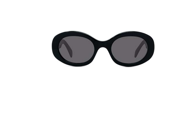 Celine Triomphe Metal CL40194U 01A Shiny Black/ Grey Organic Oval Women's Sunglasses