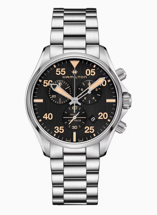 Hamilton Khaki Aviation Pilot Chrono Quartz Black Dial Round Men's Watch H76722131