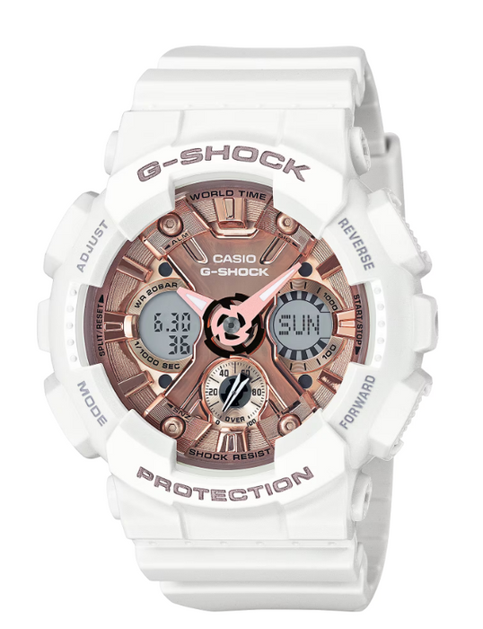 G-Shock White & Rose Gold S Series Shock Resist Watch GMAS120MF-7A2