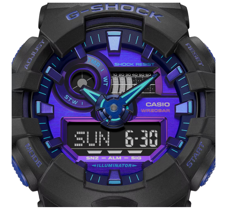 Casio G-Shock Analog Digital Shock Resistant Black/Blue Violet Watch GA700VB-1A