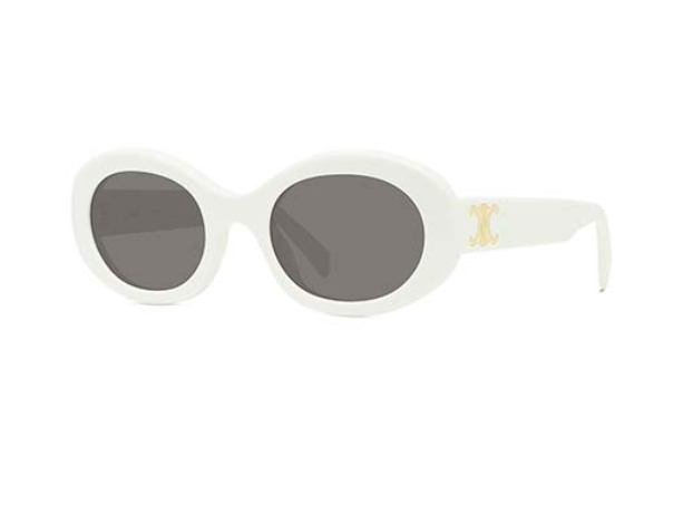 Celine Triomphe CL40194U 25A Shiny Ivory Smoke Organic Oval Women's Sunglasses.