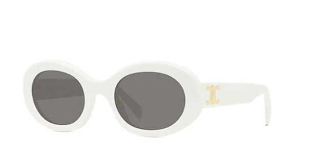 Celine Triomphe CL40194U 25A Shiny Ivory Smoke Organic Oval Women's Sunglasses.