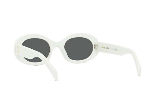 Celine Triomphe CL40194U 25A Shiny Ivory Smoke Organic Oval Women's Sunglasses.