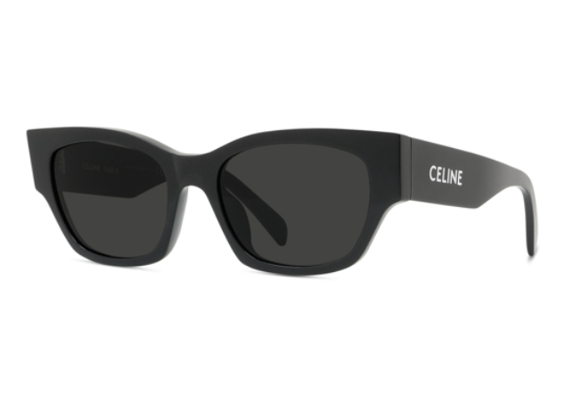 Celine MONOCHROMS CL40197U 01A Shiny Black/Smoke Organic Cat Eye Women's Sunglasses.