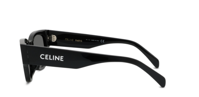 Celine MONOCHROMS CL40197U 01A Shiny Black/Smoke Organic Cat Eye Women's Sunglasses.