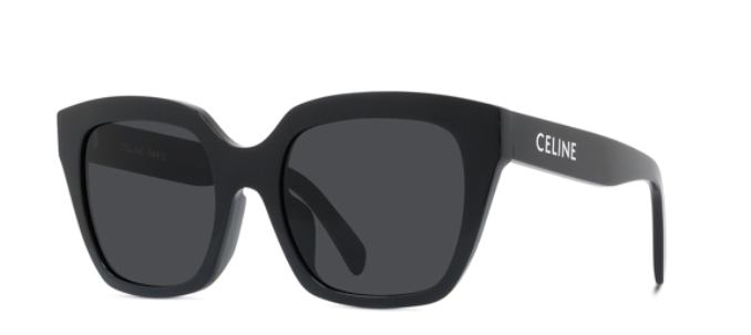 Celine MONOCHROMS CL40198F 01A Shiny Black/Smoke Organic Cat Eye Women's Sunglasses.