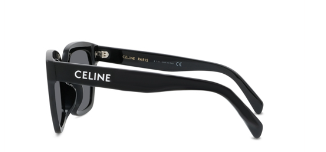 Celine MONOCHROMS CL40198F 01A Shiny Black/Smoke Organic Cat Eye Women's Sunglasses.