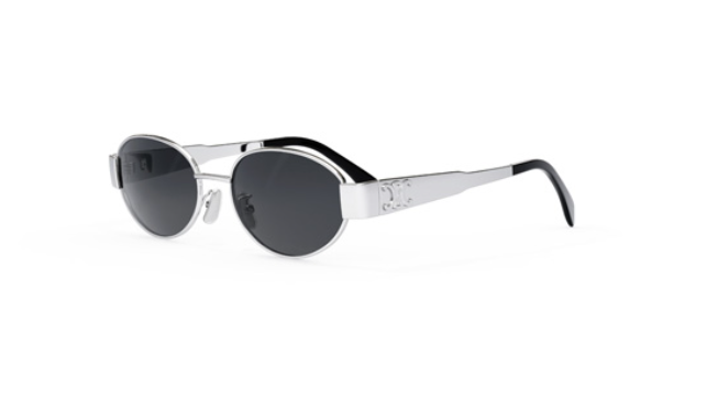 Celine TRIOMPHE Metal CL40235U 16A Shiny Silver/Grey Organic Oval Women's Sunglasses.