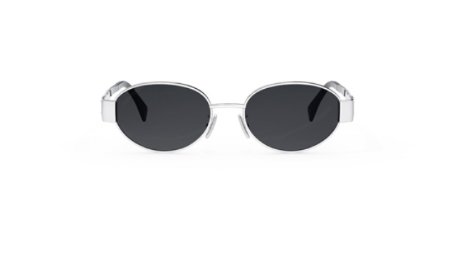 Celine TRIOMPHE Metal CL40235U 16A Shiny Silver/Grey Organic Oval Women's Sunglasses.