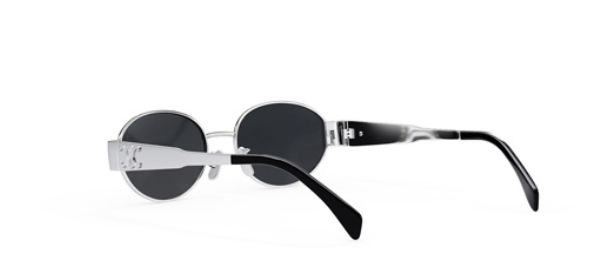 Celine TRIOMPHE Metal CL40235U 16A Shiny Silver/Grey Organic Oval Women's Sunglasses.