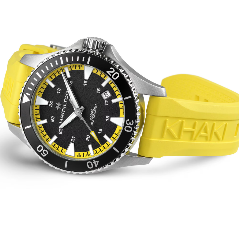 Hamilton Khaki Navy Scuba Auto Black Dial Black Acid Yellow Rubber Strap Round Stainless Steel Case 40mm Men's Watch H82395332