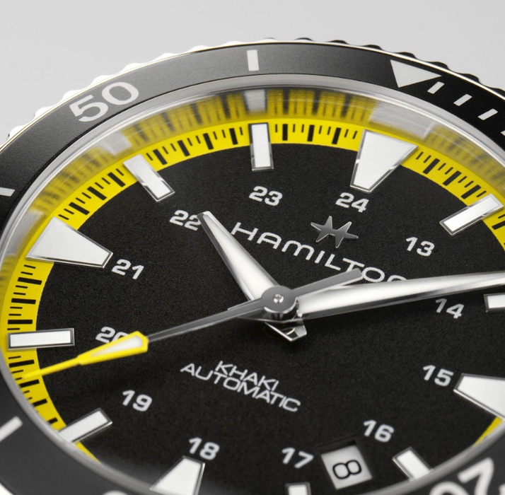 Hamilton Khaki Navy Scuba Auto Black Dial Black Acid Yellow Rubber Strap Round Stainless Steel Case 40mm Men's Watch H82395332