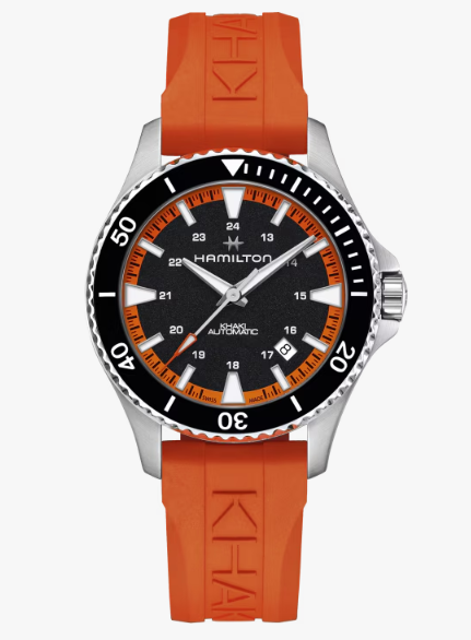 Hamilton Khaki Navy Scuba Auto Black Dial Black Tangerine Orange Rubber Strap Round Stainless Steel Case 40mm Men's Watch H82395331