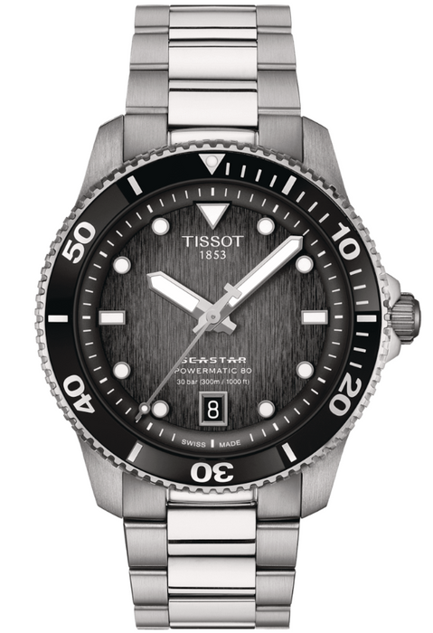 Tissot Seastar 1000 Powermatic 80 T-Sport Graded Grey-Black Dial Grey Stainless Steel Strap Round 40MM Men's Watch  T1208071105100