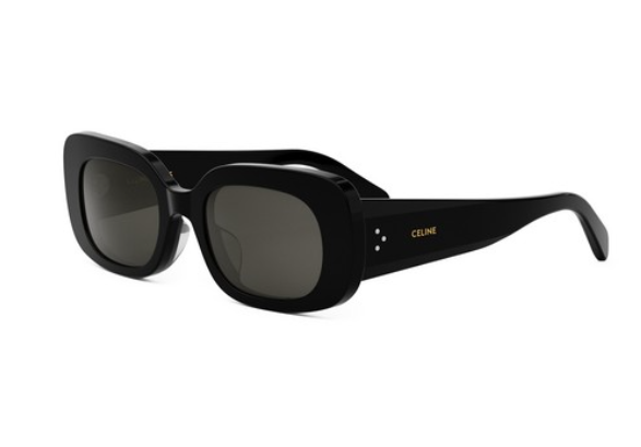 Celine BOLD 3 DOTS CL40287U 01A Shiny Black/Smoke Organic Square Women's Sunglasses.