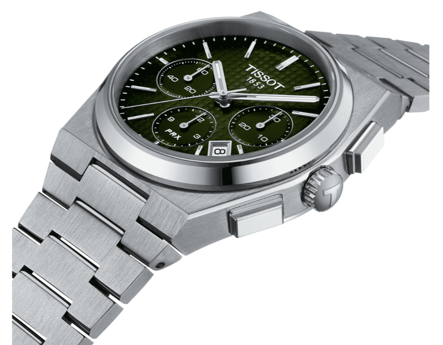 Tissot PRX Automatic Chronograph  T-Classic Graded Green Dial Grey Strap Stainless Steel Men's Watch  T1374271109100