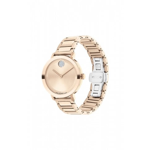 Movado BOLD Evolution 2.0 Carnation Gold Museum with Crystal Set Dot Dial Quartz Stainless Steel Women's Watch 3601107