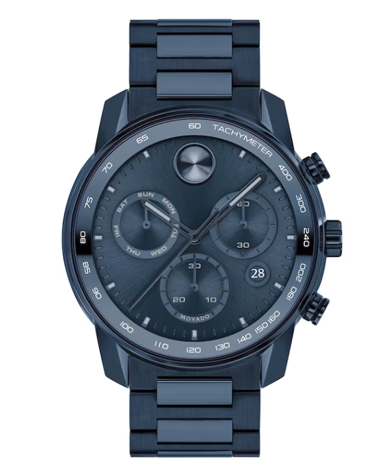 Movado BOLD Verso 44mm Blue ion-plated stainless steel with tachymeter scale Men's Watch 3600868.