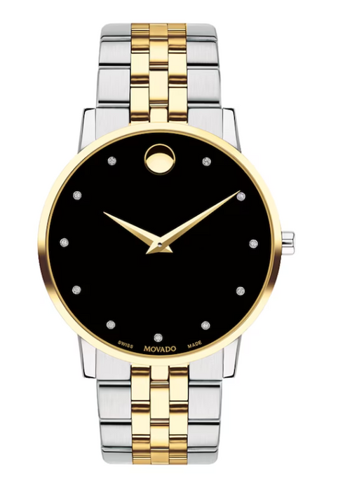 Movado Museum Classic Two-Tone 40mm Black Diamond Dial Unisex Watch 0607202