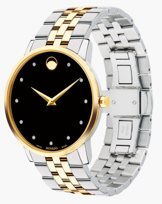 Movado Museum Classic Two-Tone 40mm Black Diamond Dial Unisex Watch 0607202