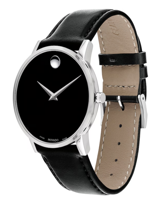 Movado Museum Classic 40 mm Black dial with Black calfskin strap Men's Watch 0607269