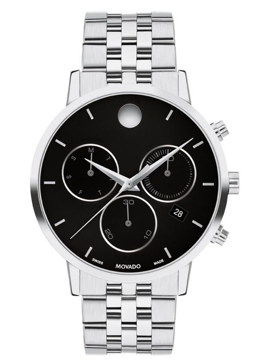 Movado Museum Classic Swiss Quartz Chronograph Black Dial 42mm Men's Watch 0607776