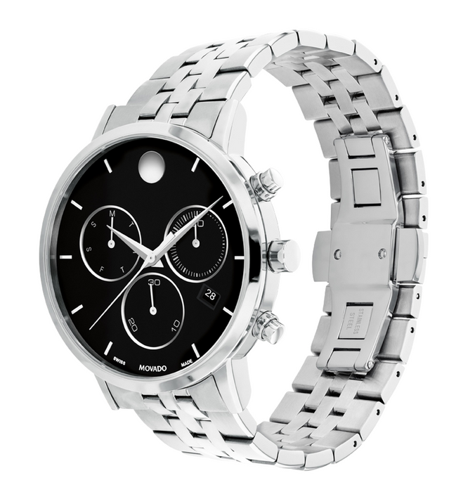 Movado Museum Classic Swiss Quartz Chronograph Black Dial 42mm Men's Watch 0607776