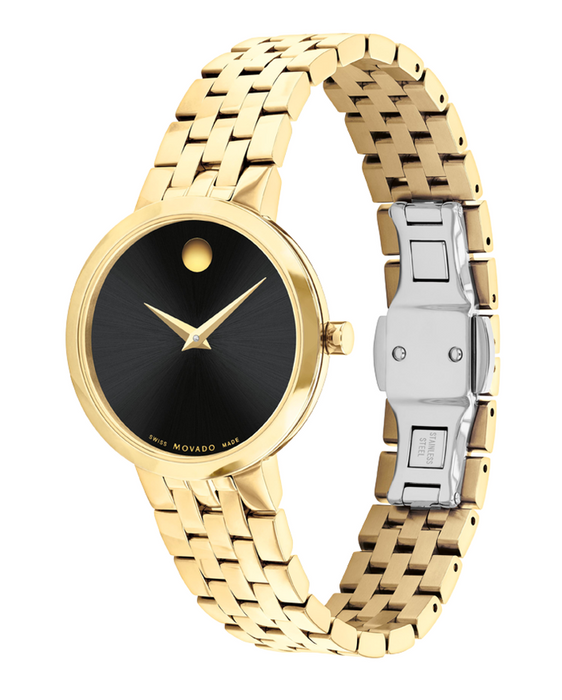 Movado Museum Classic Quartz Yellow gold-tone hands Black Dial Women's Watch 0607847