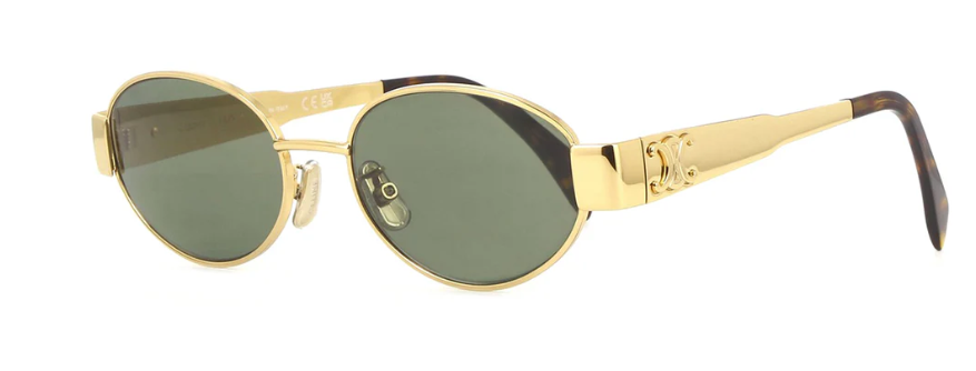 Celine Triomphe CL40235U 30N Shiny Metal Yellow Gold/Green Women's Sunglasses