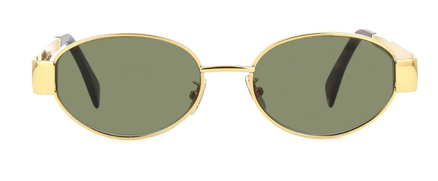 Celine Triomphe CL40235U 30N Shiny Metal Yellow Gold/Green Women's Sunglasses