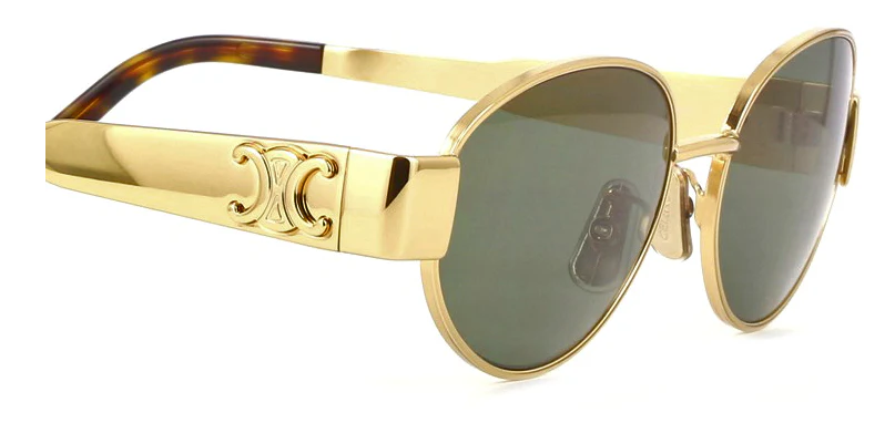 Celine Triomphe CL40235U 30N Shiny Metal Yellow Gold/Green Women's Sunglasses