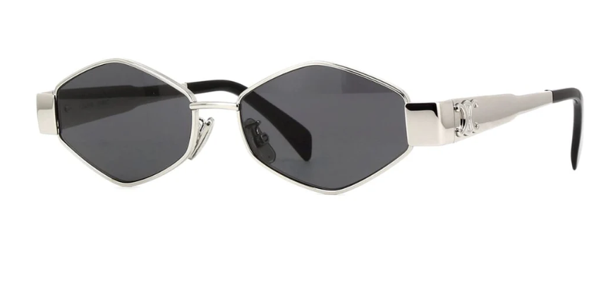 Celine Triomphe CL40254U 16A Shiny Silver/Grey with Light Mirror Rectangle Women's Sunglasses