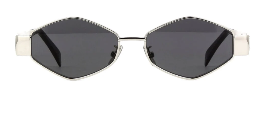 Celine Triomphe CL40254U 16A Shiny Silver/Grey with Light Mirror Rectangle Women's Sunglasses