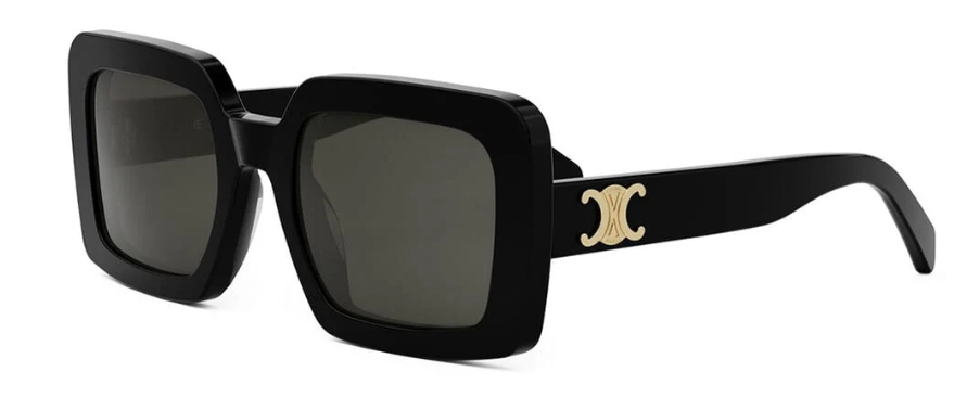 Celine Triomphe CL40304U 01A Shiny Black with Gold/Smoke Square Women's Sunglasses