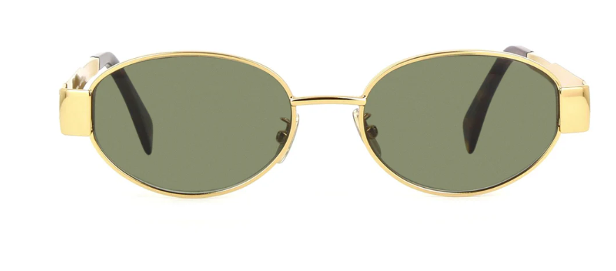 Celine Metal Triomphe CL40235U 30N Shiny Endura Gold/Green Oval Women's Sunglasses