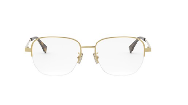 FENDI FF FE50106F 030  Shiny Endura Gold Square Semi Rim Metal Women's Eyeglasses.