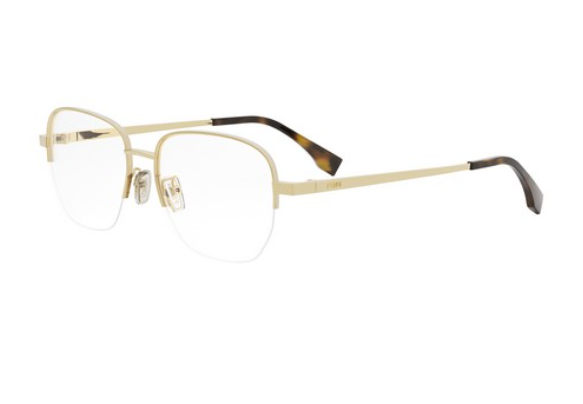 FENDI FF FE50106F 030  Shiny Endura Gold Square Semi Rim Metal Women's Eyeglasses.